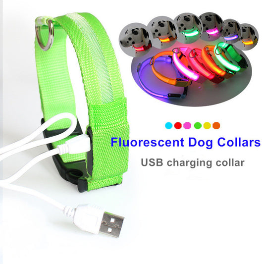 Nylon LED Pet Dog Collar,Night Safety Flashing Glow In The Dark Dog Leash,Dogs Luminous Fluorescent Collars Pet Supplies 4.7