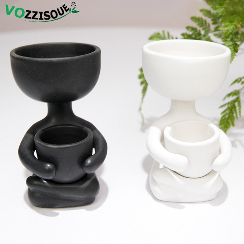 Creative Cute Imitation Humanoid Ceramic Flower Pot Succulent Planter Crafts Vase Home Decoration Personalized Gift Wholesale