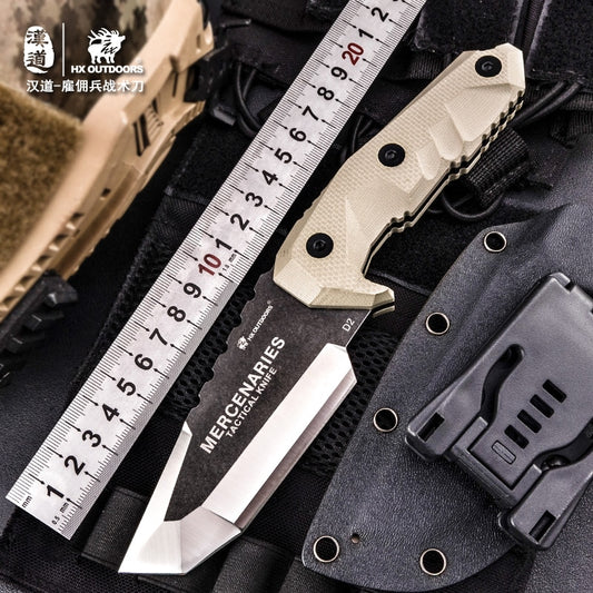 HX OUTDOORS mercenaries tactical knife, hunting knife, camping self-defense outdoor knife, D2 blade G10 handle knife