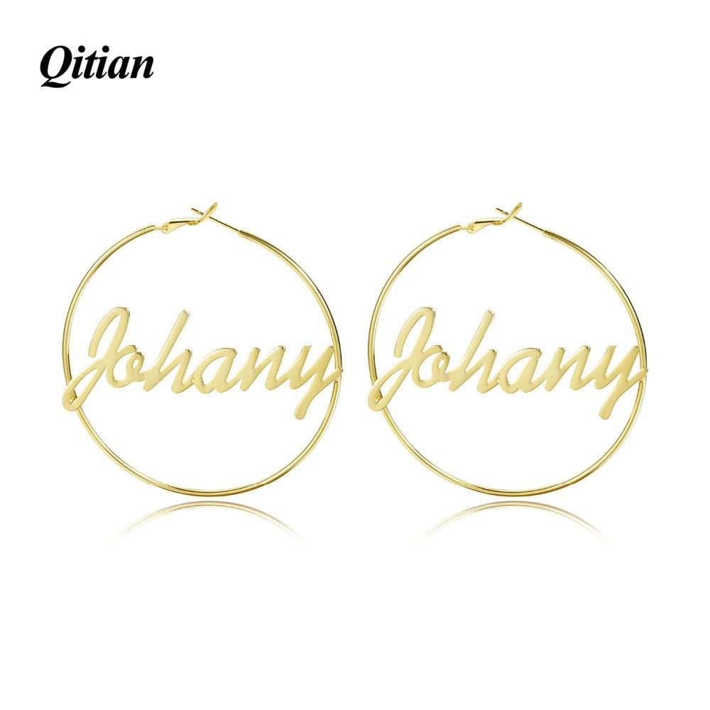 1 Pair Custom Name Hoop Earring Personalise Big Nameplate Stainless Steel Handmade Jewelry For Women Girl Round Circle Oorbellen