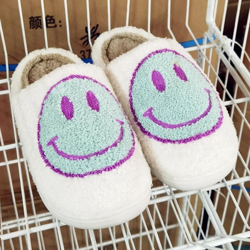 Unisex Purple Soft Plush Smiley Face Slippers Warm Cotton Women's Home Plush Slippers