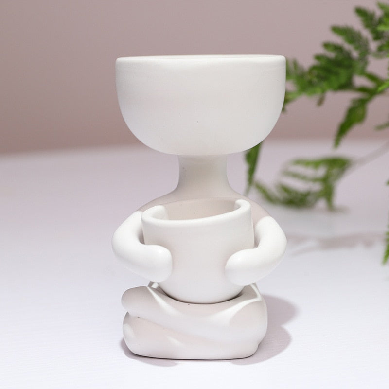 Creative Cute Imitation Humanoid Ceramic Flower Pot Succulent Planter Crafts Vase Home Decoration Personalized Gift Wholesale