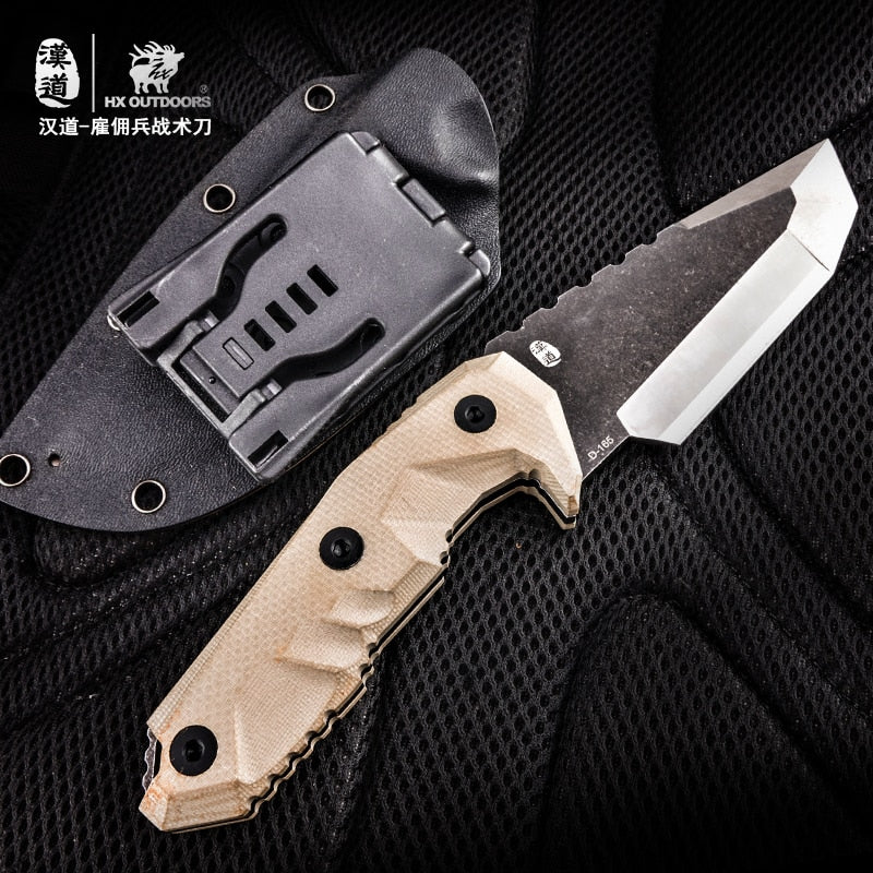HX OUTDOORS mercenaries tactical knife, hunting knife, camping self-defense outdoor knife, D2 blade G10 handle knife