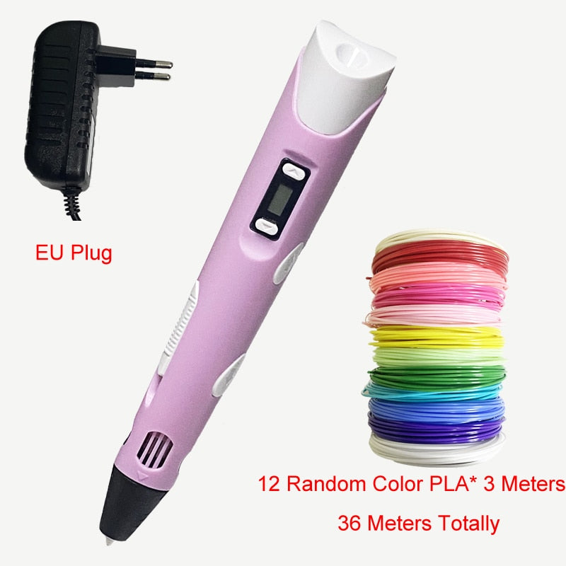 12V 3D Pen V2 with PLA Filament & Adapter - Purple